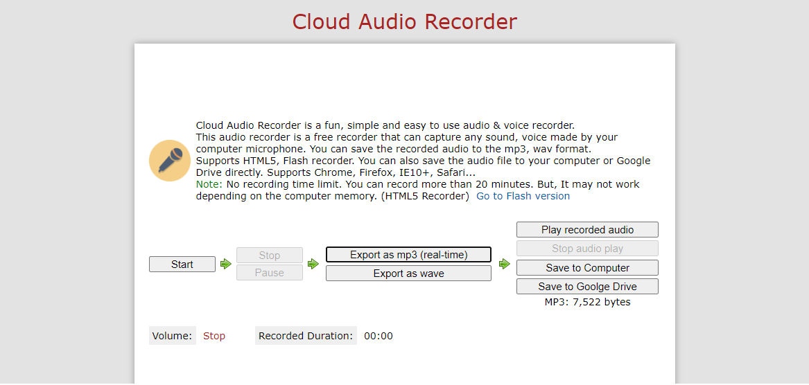 Recorded Audio with Cloud Audio Recorder