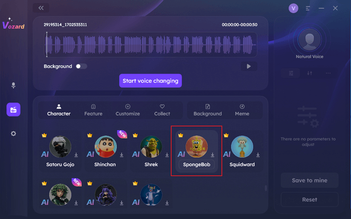 Click Start Voice Change to Create SpongeBob Voice