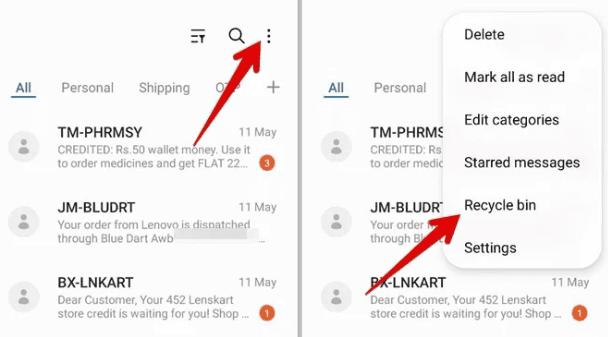 Recover Android Messages in Recycle Bin