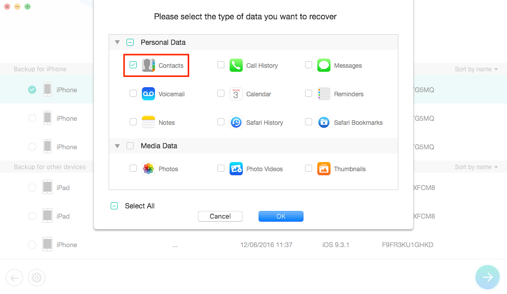 How to Retrieve Deleted Contacts from iTunes to iPhone - Step 4