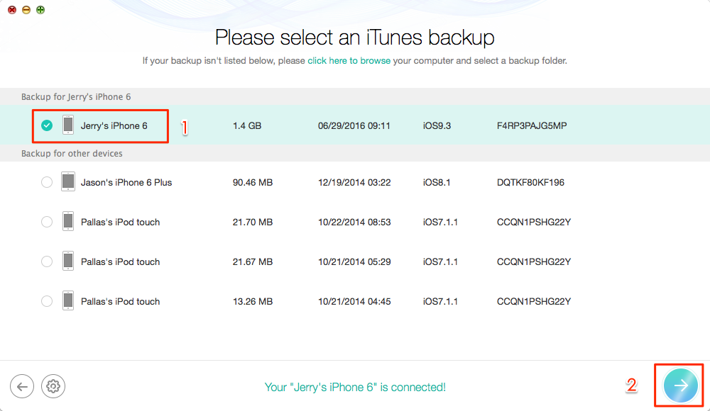 How to Recover Data from iPhone via iTunes Backup – Step 2