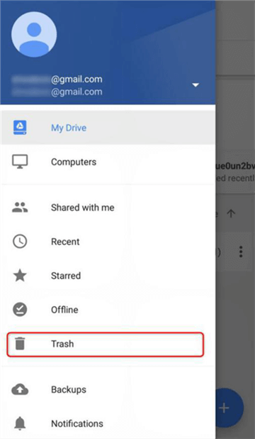 Open Google Drive and Click Trash