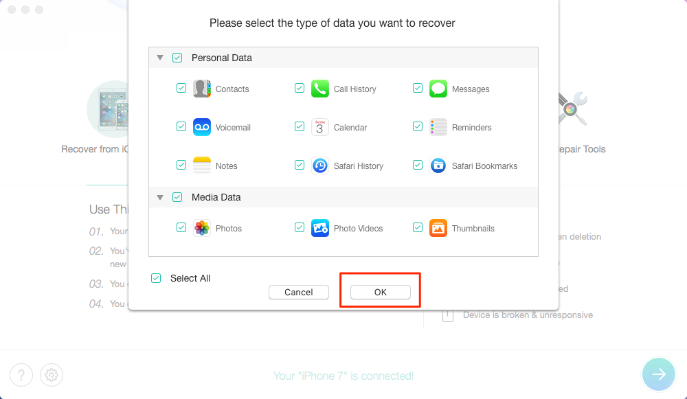 How to Recover Deleted Files from iPhone without Backup – Step 2
