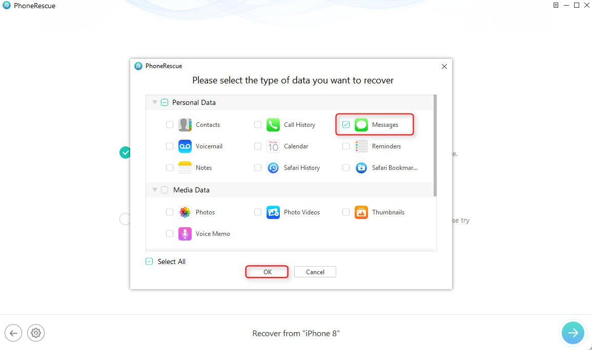 How to Recover Deleted iMessages on iPhone 8 (Plus)/X without Any Backups - Step 3