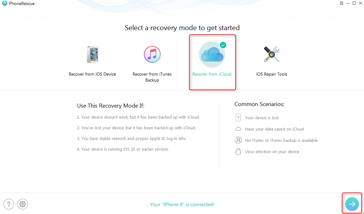 How to Recover Deleted iMessages on iPhone 8 (Plus)/X with iCloud Backup - Step 2