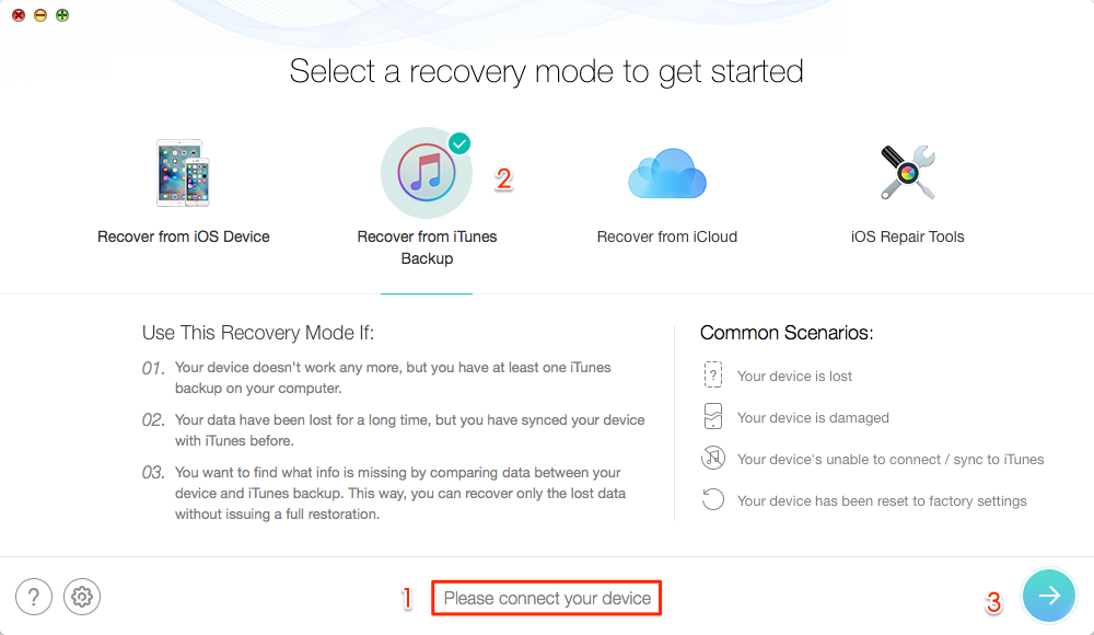How to Recover Deleted Notes on iPhone X/8/7/6s/5 from iTunes Backup – Step 2