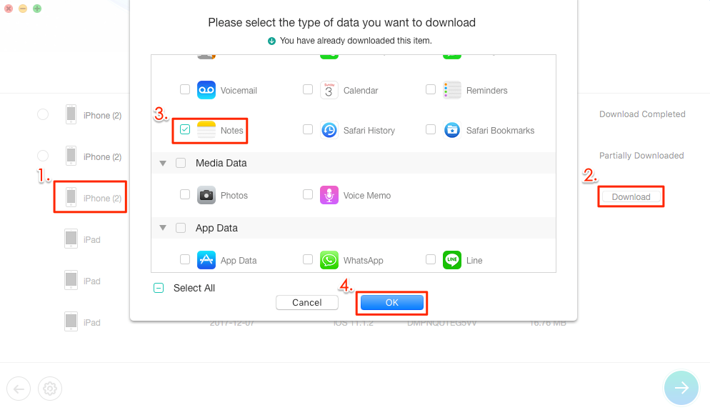 How to Recover Deleted Notes on iPhone X/8/7/6s/5 with iCloud Backup – Step 4