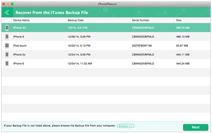 Extract Skype Messages from iTunes Backup with PhoneRescue – Step 2