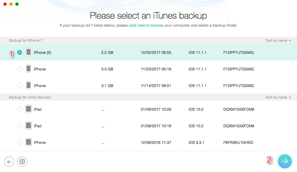 How to Recover Deleted Text Messages on iPhone 7 from iTunes Backup - Step 2