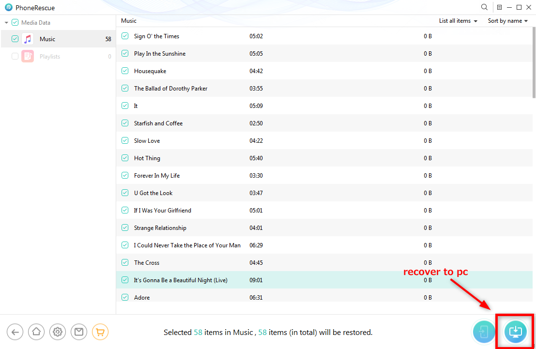 Recover the Deleted Songs to PC via PhoneRescue for iOS