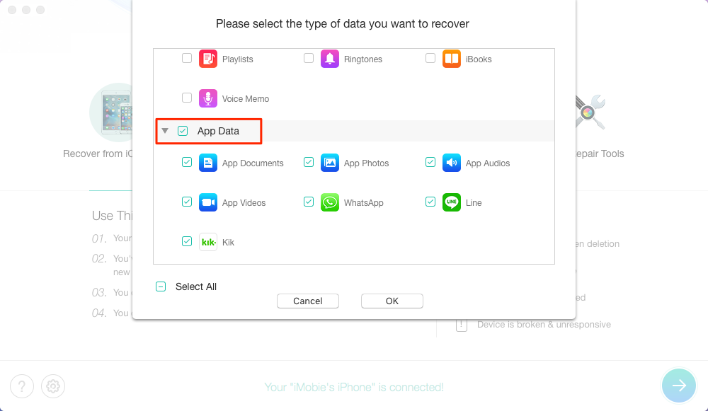 Recover App Data on iPhone X/iPhone 8 without Backup – Step 2