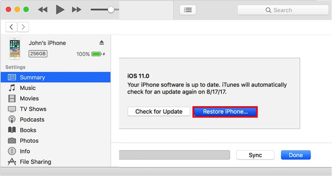 Restore iPhone Using the iTunes App