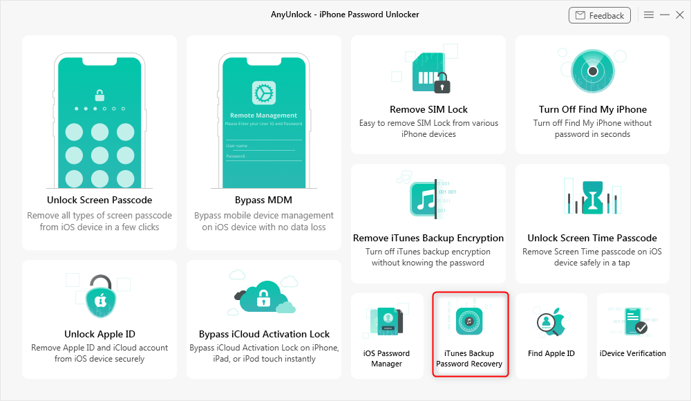 Access the Feature in AnyUnlock to Recover the iTunes Backup Password