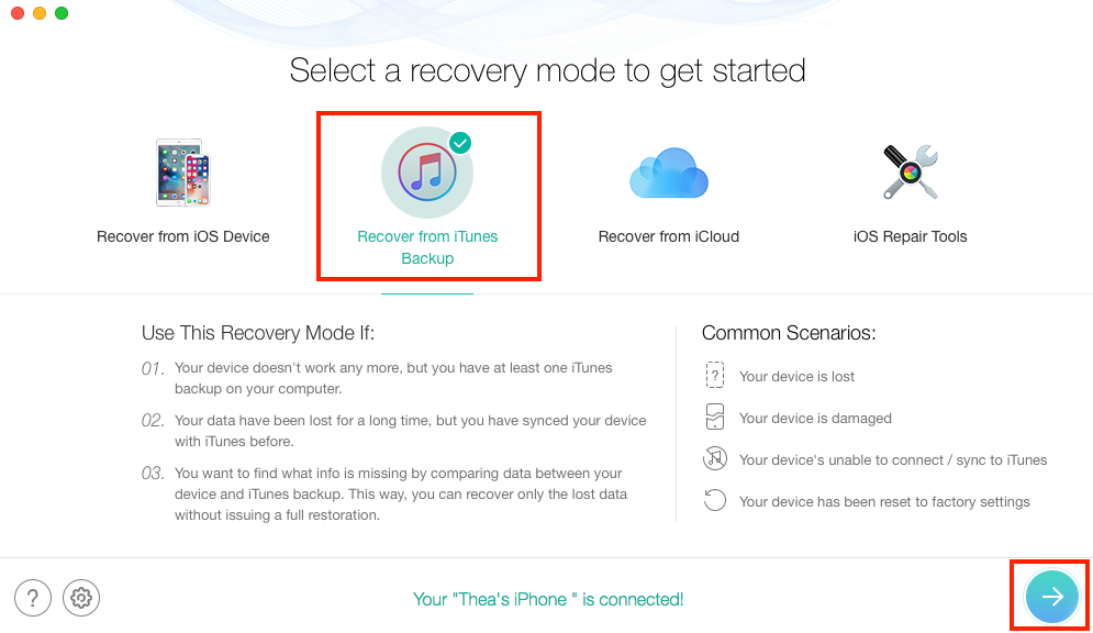 Recover Photos after Factory Reset iPhone with Backup - Step 1