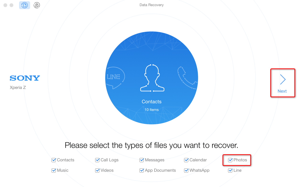 How to Retrieve Deleted Photos from Sony Xperia XA/XZ – Step 2