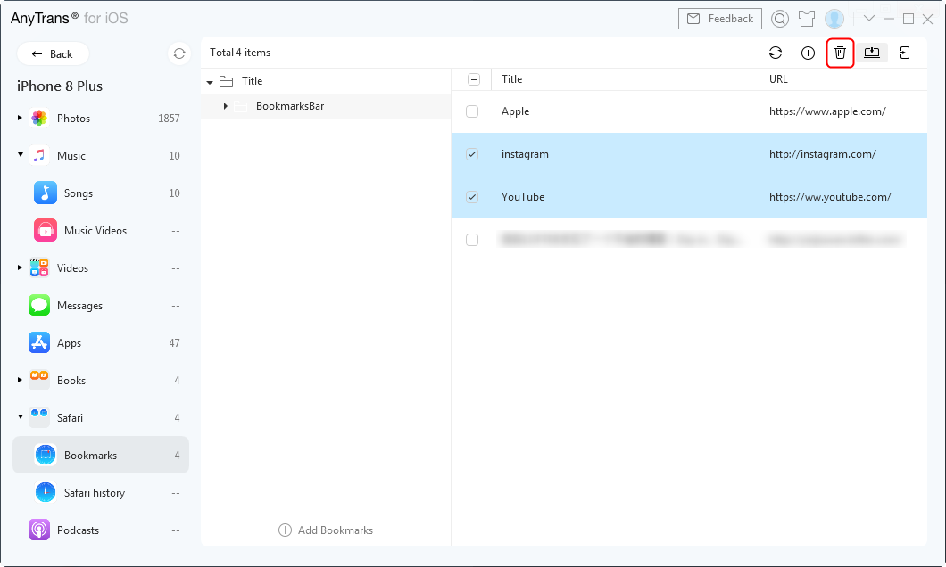 Remove Bookmarks in AnyTrans – Step 3