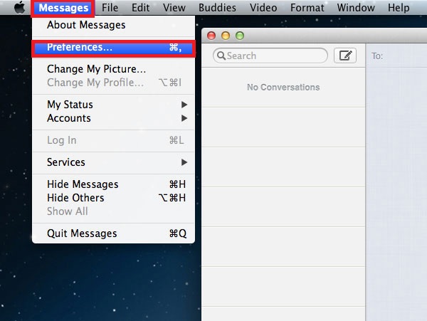 Open Messages App and Click Preferences