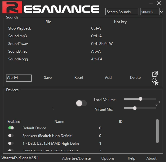 Resanance soundboard user interface.