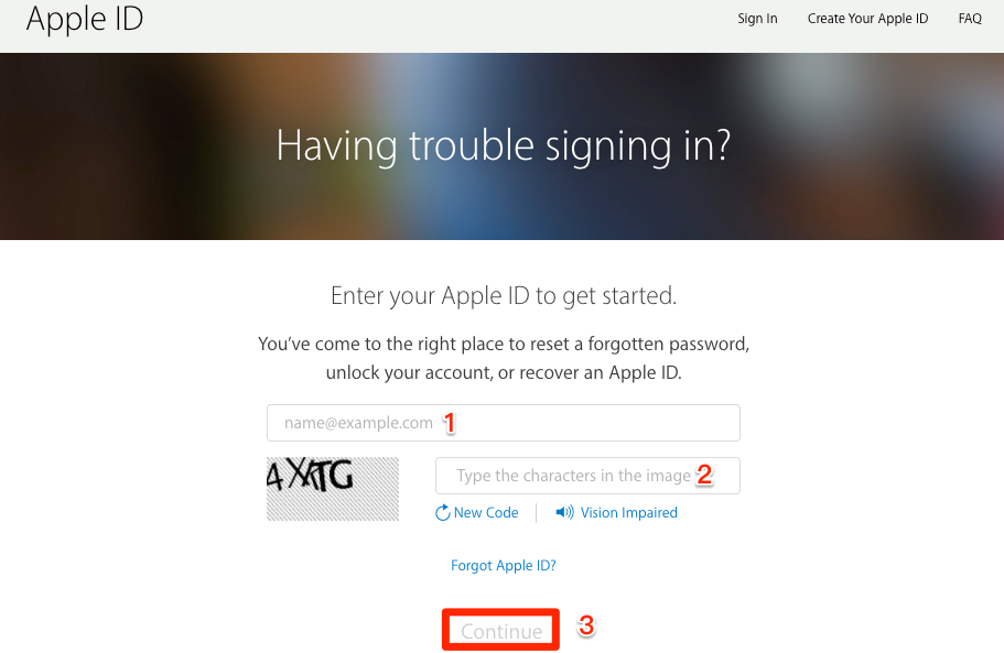 Reset iCloud Password via My Apple ID – Step 1