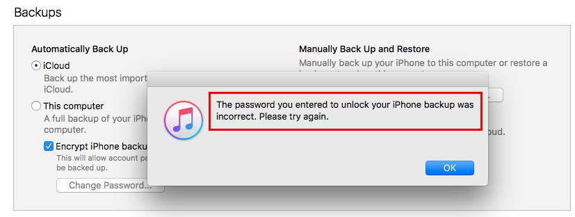 encrypt iphone backup change password