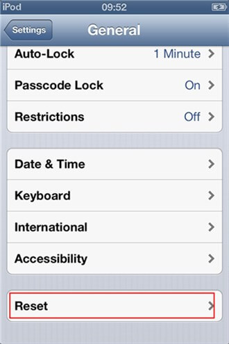 Reset iPod from Settings