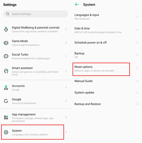 Reset Options in Infinix Settings