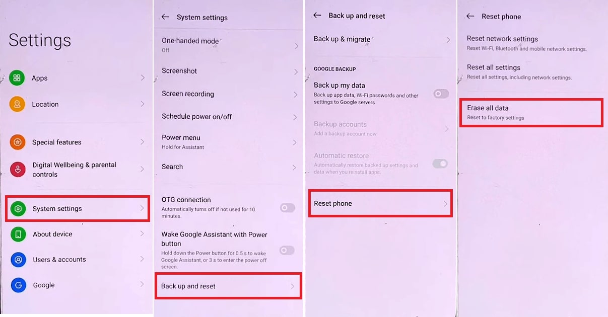 Reset Phone from the Settings