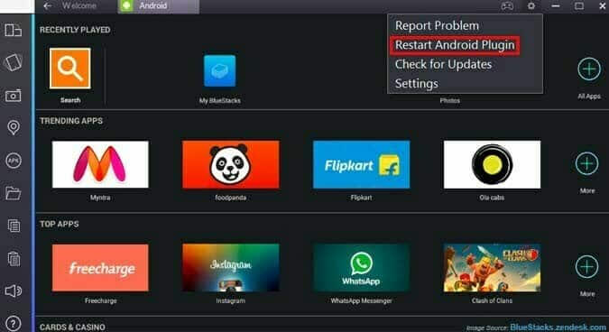 Restart BlueStacks Android Plug-in