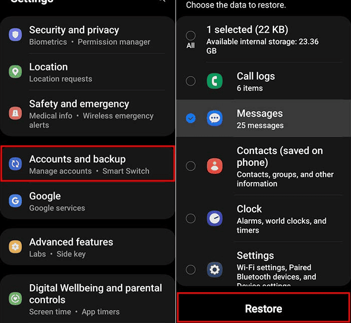 Restore Android Messages from Backup