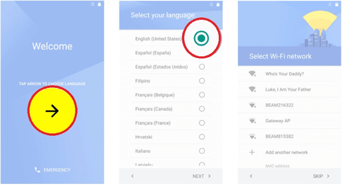 Select Language and WiFi Network