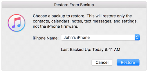 Choose a Backup to Restore