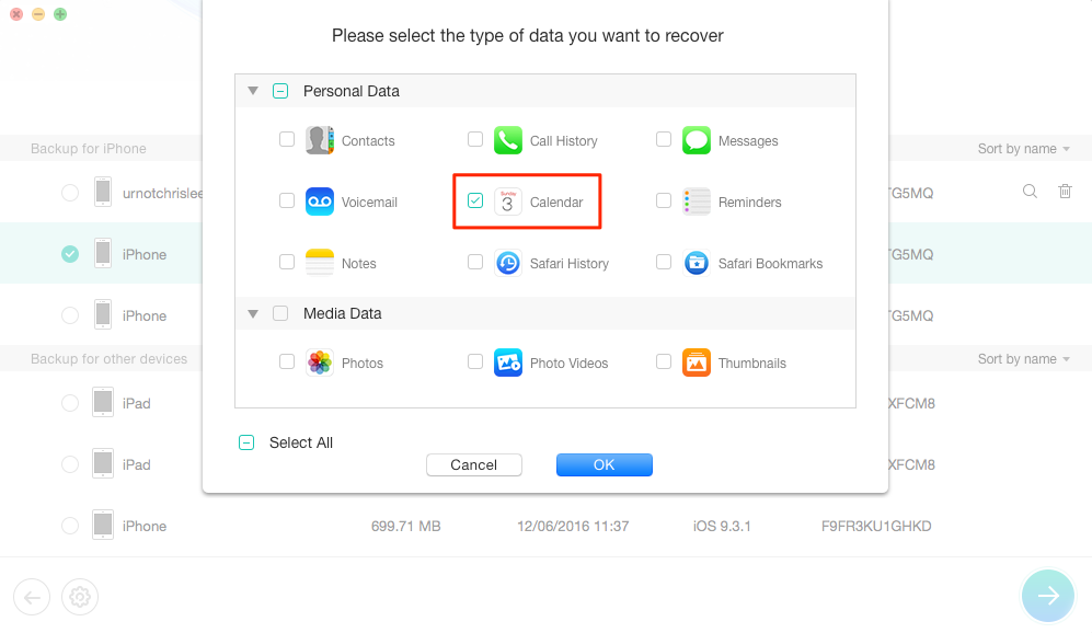 How to Get Calendar Back on iPhone with PhoneRescue - Step 2