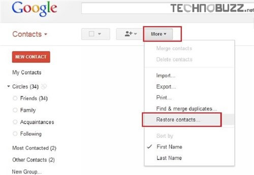 Restore Contacts from Gmail