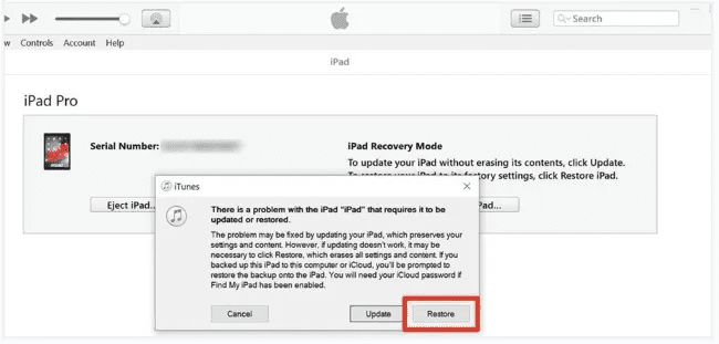 Restore iPad in iTunes