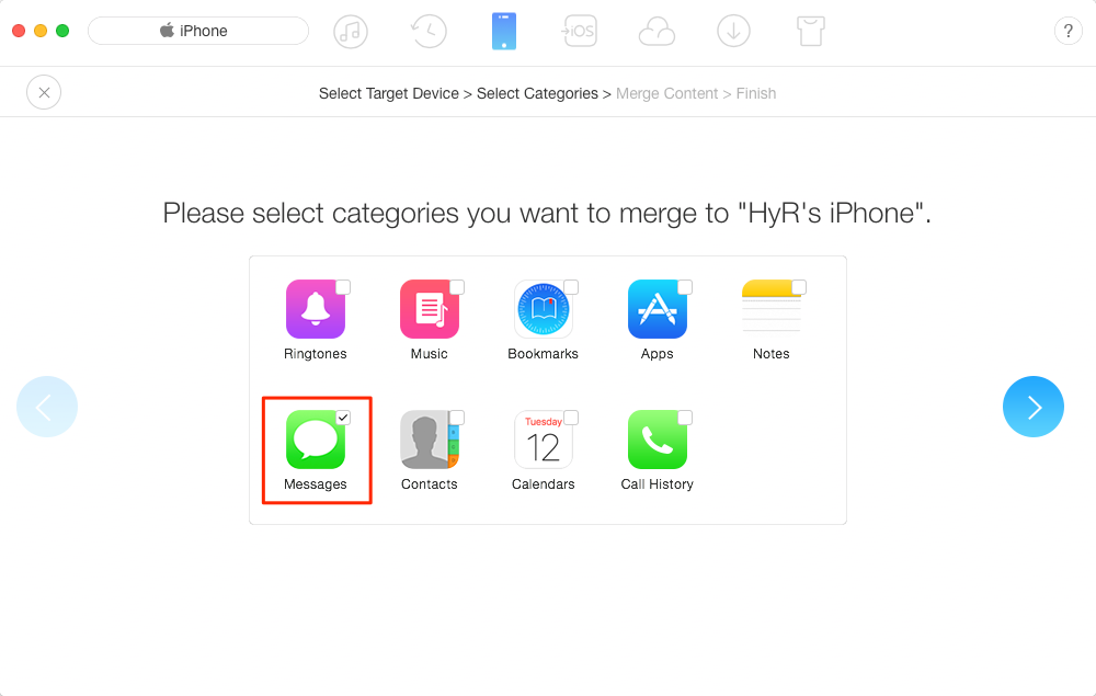 How to Restore Text Messages to New iPhone via AnyTrans – Step 3