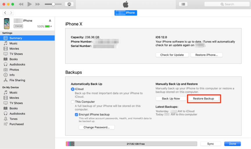 Restore Photos from iTunes Backup to iPhone