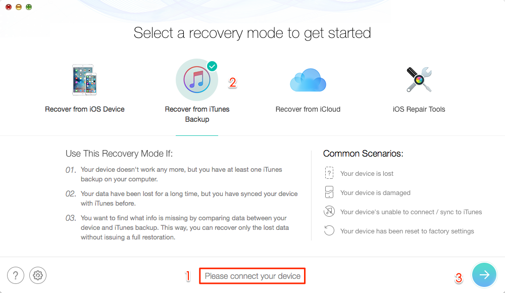 Retrieve Deleted Messages from iPad Air/Air 2 and iPad mini 2/3/4 via iTunes Backup – Step 1