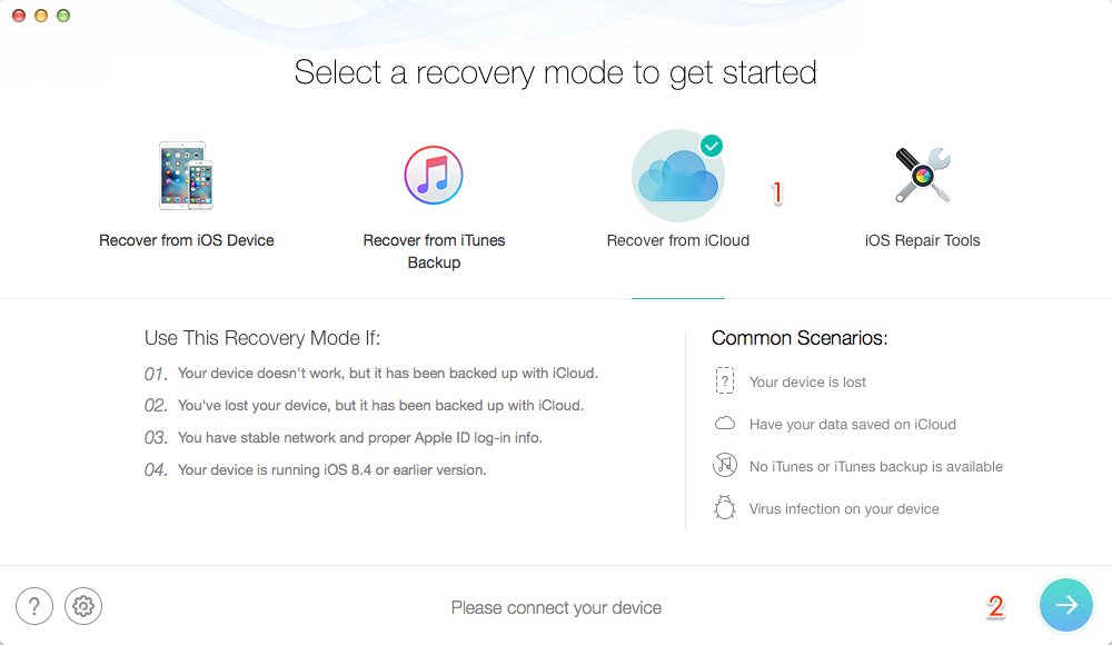 Retrieve Deleted Messages from iPad Air/Air 2 and iPad mini 2/3/4 via iCloud– Step 1