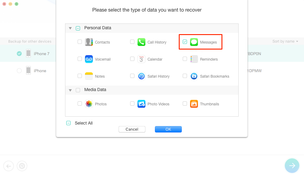 Recover Deleted Text Messages from iTunes Backup with PhoneRescue – Step 4