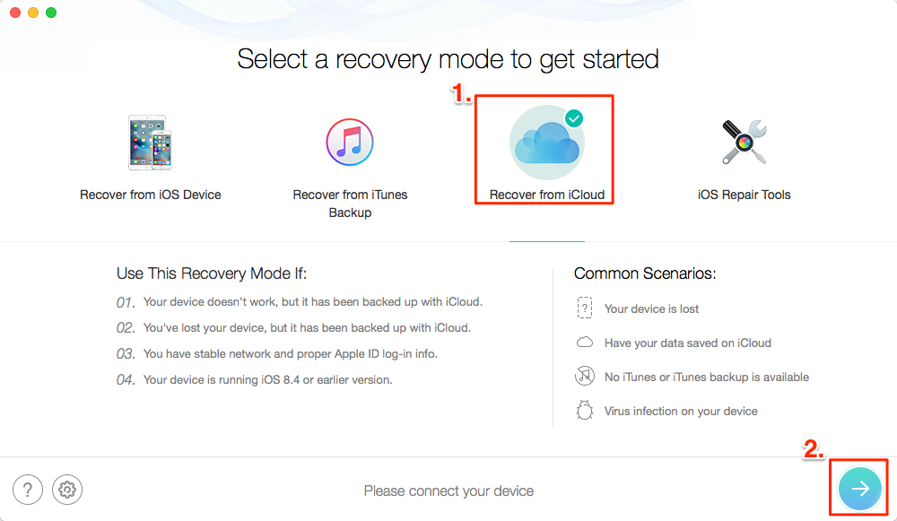 RRetrieve Deleted Messages from iPhone 6/6s (Plus) with iCloud Backup – Step 1