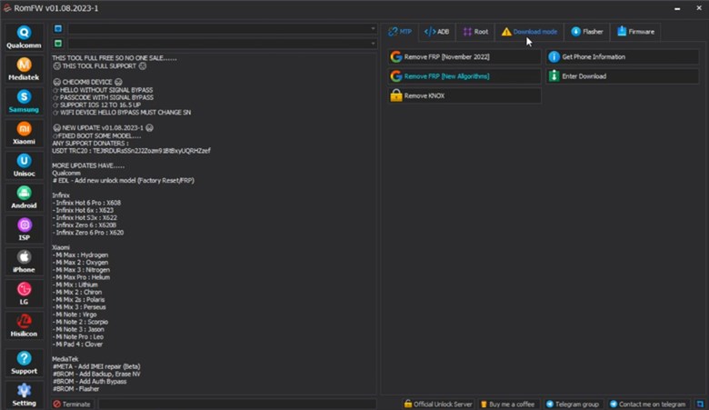 RomFW Tool for FRP Unlocking