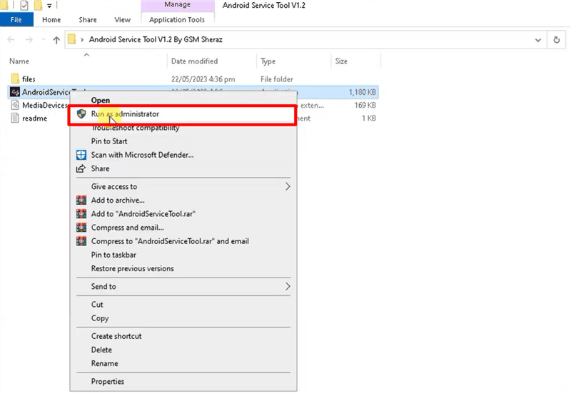 Run Android Service Tool as Administrator