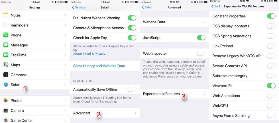 what is experimental features on iphone