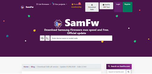 SamFw official webpage interface