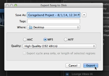 export garageband to mp3