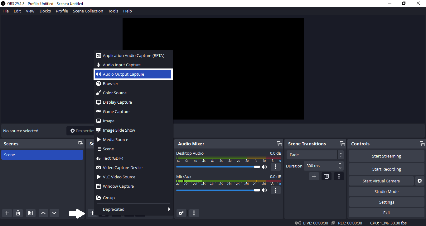 Select Audio Output Capture