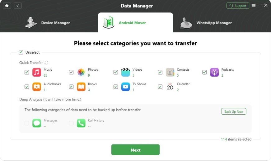 Select Categories to Migrate