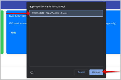 Select Connect Button in Vysor