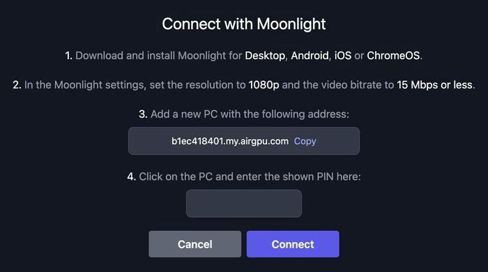 Select Connect With Moonlight