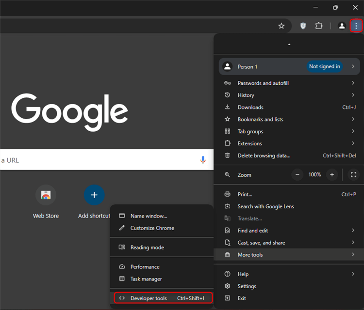 Select Developer Tools